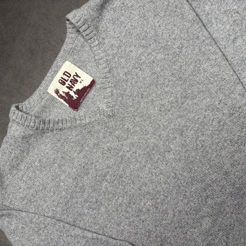 Vtg Y2K Old Navy Sweater Mens XL Gray V-Neck‎ Cotton Wool Blend